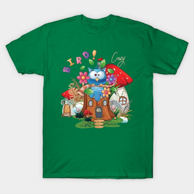 In Stock Crazy bird for kids Best mushroom house for Youth Short Sleeve T-Shirt by Meryarts